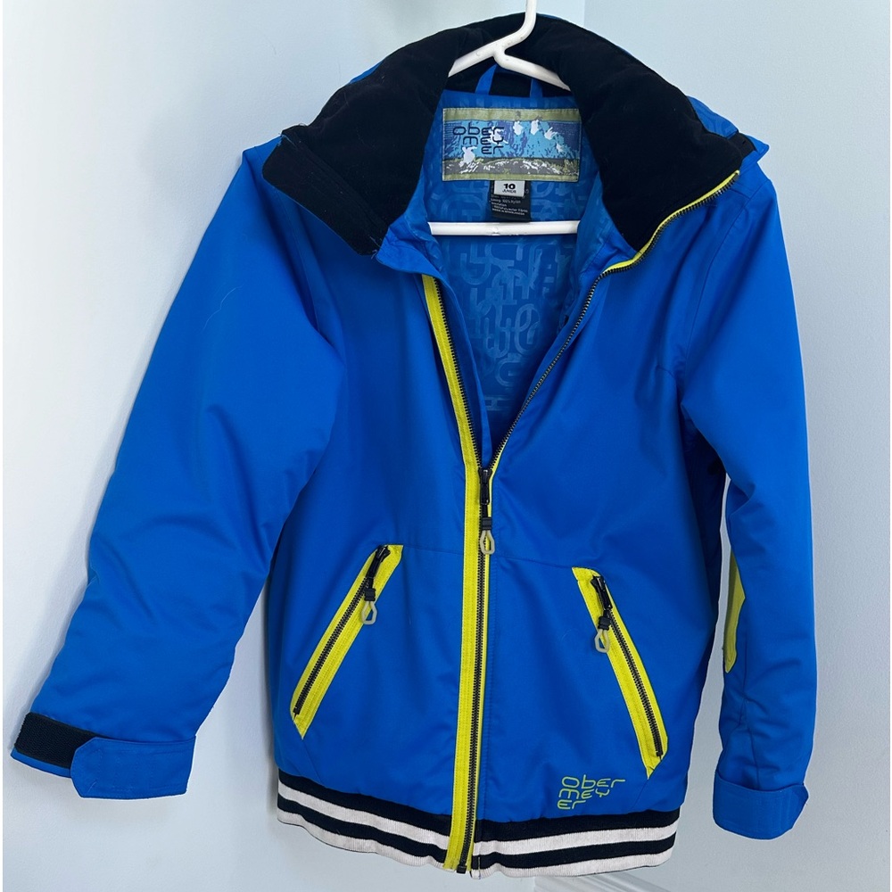 Boys size 10 Obermeyer ski jacket.  Blue with lime green details.